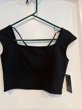 wild fable Black Square Neck Crop Top with Back Straps